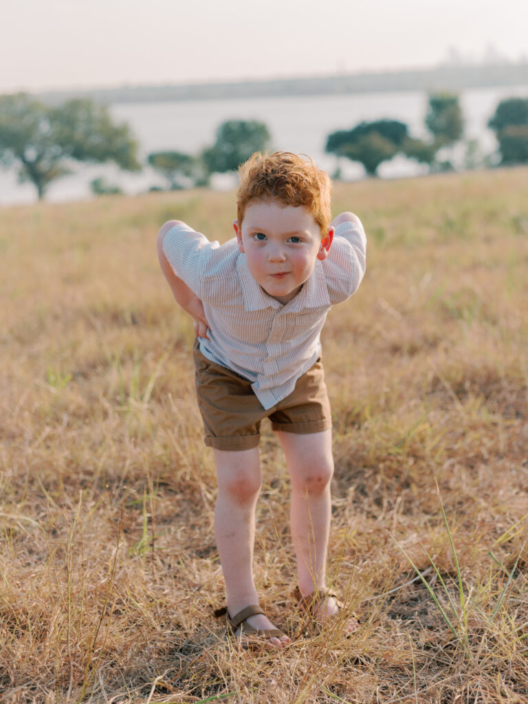 little boy makes funny face at Winfrey Point, Dallas