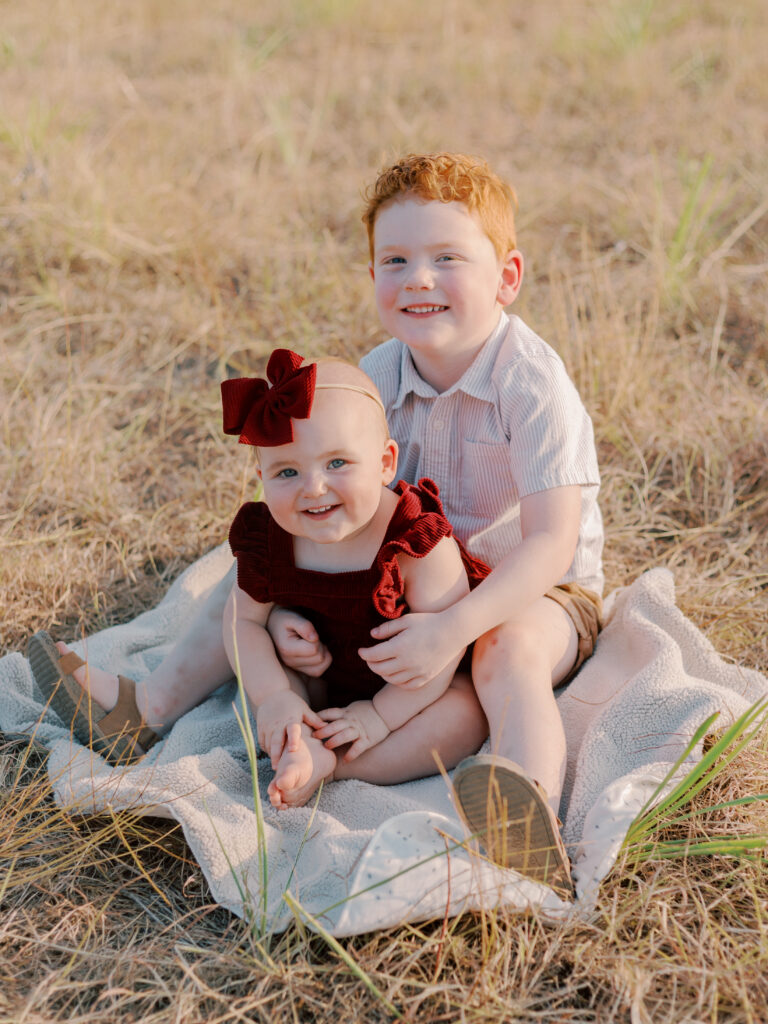 brother and sister smile at Winfrey Point, Dallas