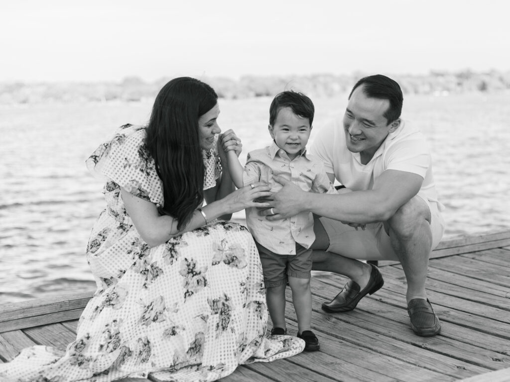 Family on the dock at White Rock Lake Dallas TX by Kate White Photography