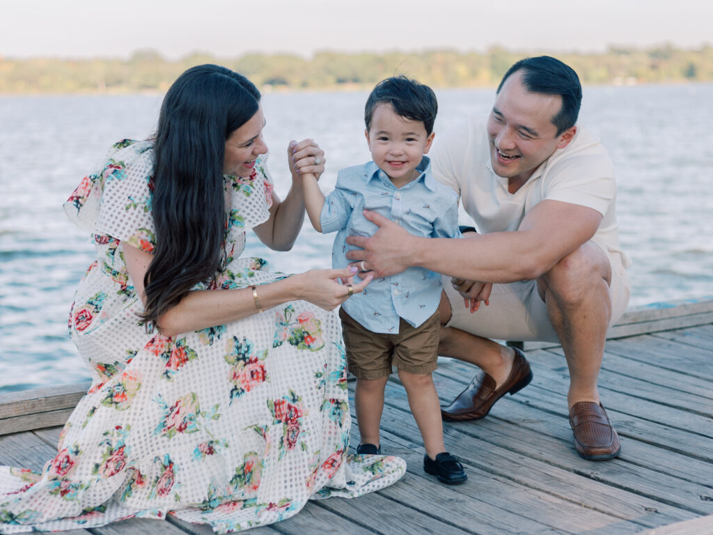 Family on the dock at White Rock Lake Dallas TX by Kate White Photography