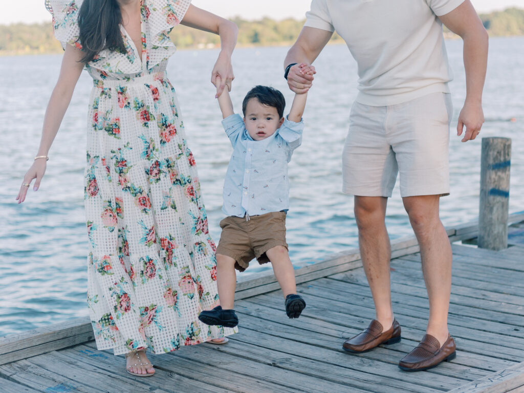 Family on the dock at White Rock Lake Dallas TX by Kate White Photography