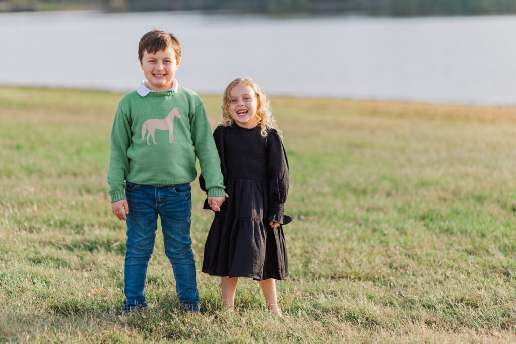 brother and sister at Mill Creek Reservoir Park in Canton TX with Kate White Photography