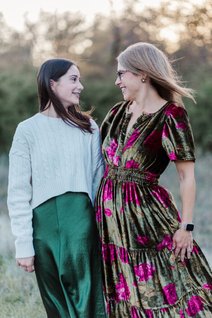 mother and daughter smile at Norbuck Park by Kate White photography