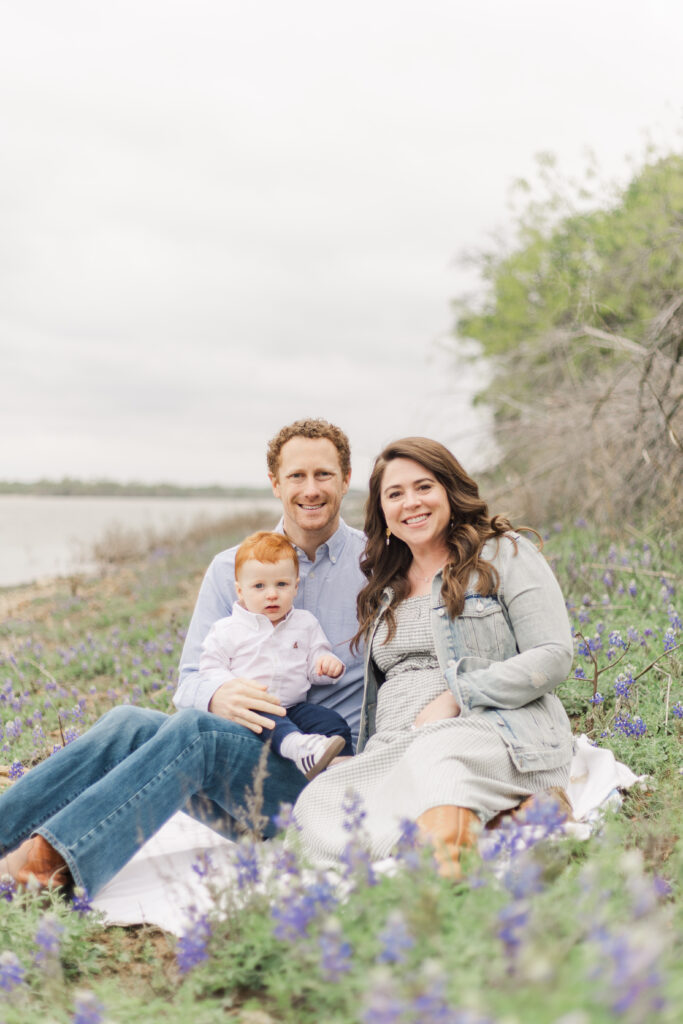 Family in the bluebonnets in Flower Mound