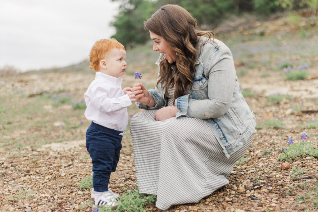 Family in the bluebonnets in Flower Mound