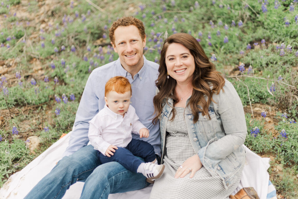 Family in the bluebonnets in Flower Mound