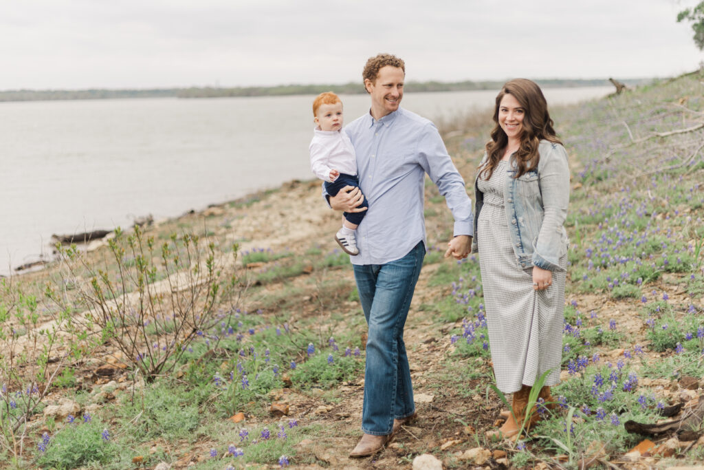 Family in the bluebonnets in Flower Mound