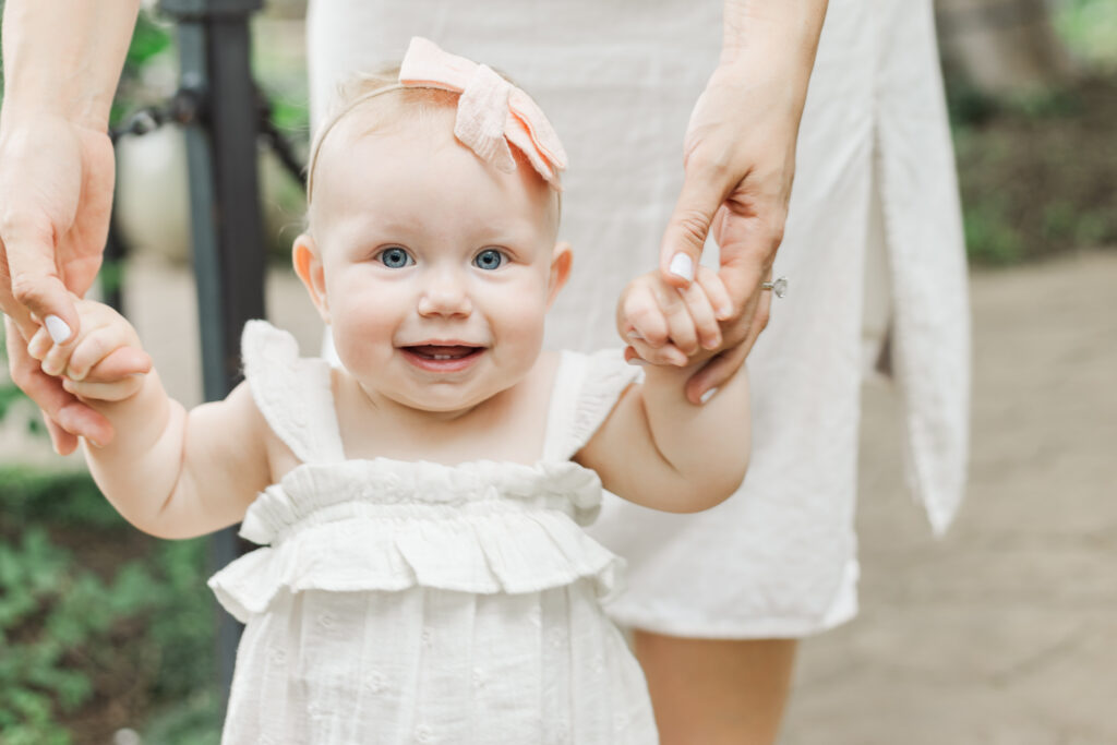 baby girl at Grapevine botanical garden